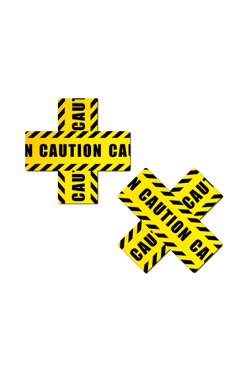 Pastease Cross Nipple Pasties - Caution Tape-Pastease-Pole Junkie