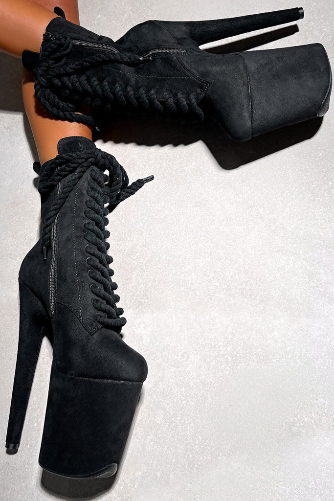 Hella Heels BabyDoll All Tied Up 8inch Boots - Black Rope