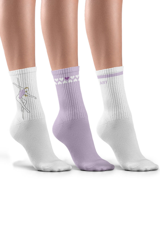 Pole Junkie Pole Princess Socks - Pole is Art/Purple Hearts/Ballerina