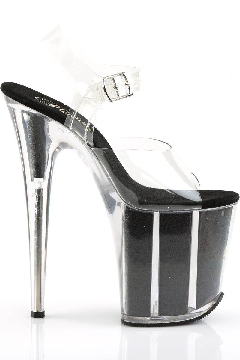 Pleaser USA Flamingo-808G Glitter Filled 8inch Pleasers - Black-Pleaser USA-Pole Junkie