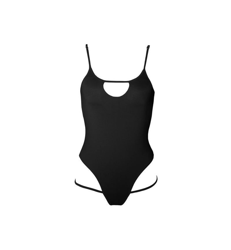 Hamade Activewear Hollow Front Bodysuit - Black-Hamade Activewear-Pole Junkie