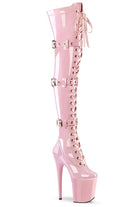 Pleaser USA Flamingo-3028 8inch Thigh High Pleaser Boots - Patent Baby Pink-Pleaser USA-Pole Junkie