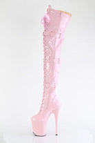 Pleaser USA Flamingo-3028 8inch Thigh High Pleaser Boots - Patent Baby Pink-Pleaser USA-Pole Junkie