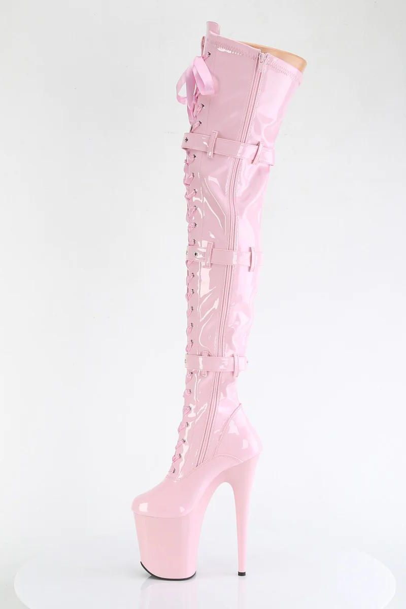 Pleaser USA Flamingo-3028 8inch Thigh High Pleaser Boots - Patent Baby Pink-Pleaser USA-Pole Junkie