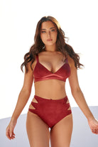 CXIX Aphrodite High Waist Bottoms - Maroon Suede-Creatures of XIX-Pole Junkie
