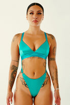CXIX Aphrodite Bodysuit - Turquoise Satin-Creatures of XIX-Pole Junkie