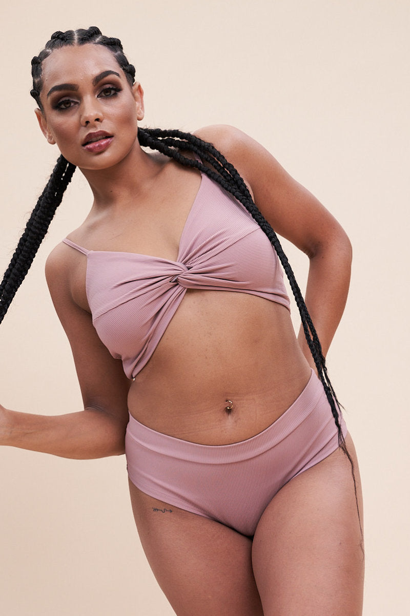 Lunalae Low Waist Shorts - Ribbed Blush Taupe-Lunalae-Pole Junkie