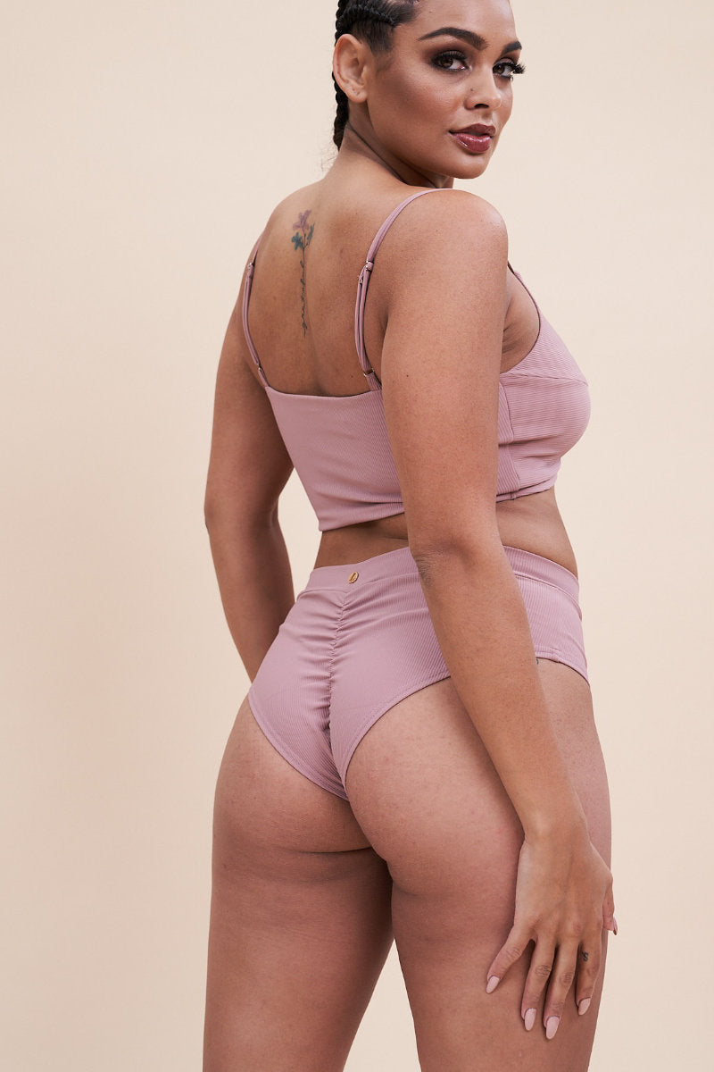 Lunalae Low Waist Shorts - Ribbed Blush Taupe-Lunalae-Pole Junkie