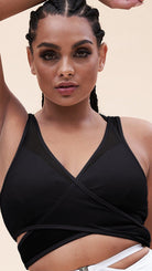 Lunalae Fiona Crossover Wrap Top - Black Mesh-Lunalae-Pole Junkie