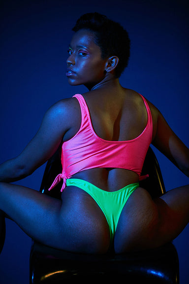 Rolling Malandra Bodysuit - Ribbed Neon Pink/Green-Rolling-Pole Junkie