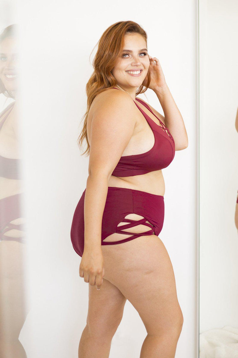 Lunalae High Waist Cross Section Shorts - Wine-Lunalae-Pole Junkie