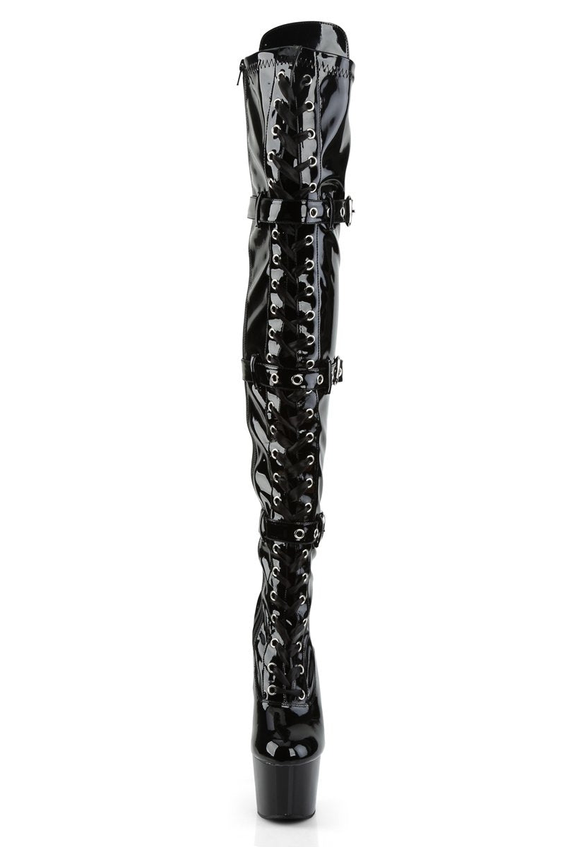 Pleaser USA Adore-3028 7inch Thigh High Pleaser Boots - Patent Black-Pleaser USA-Pole Junkie