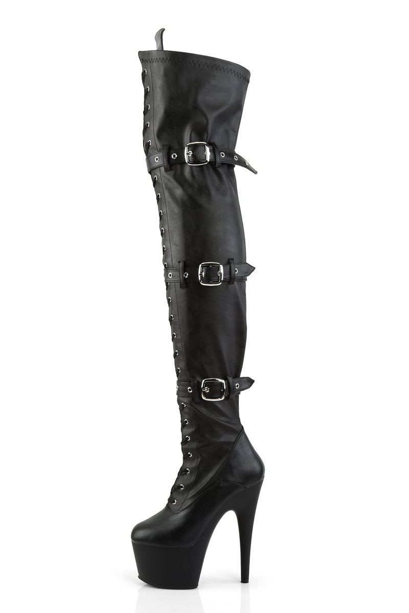Pleaser USA Adore-3028 7inch Thigh High Pleaser Boots - Matte Black-Pleaser USA-Pole Junkie