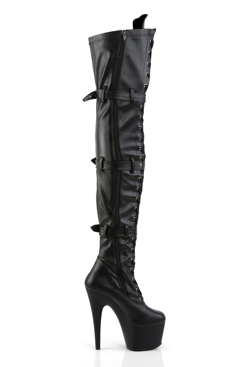 Pleaser USA Adore-3028 7inch Thigh High Pleaser Boots - Matte Black-Pleaser USA-Pole Junkie
