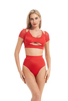 Hamade Activewear Mesh Hollow Back Bottoms - Red-Hamade Activewear-Pole Junkie