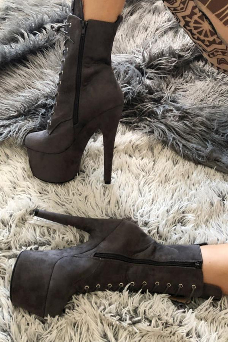 Hella Heels BabyDoll 7inch Boots - Dark Grey-Hella Heels-Pole Junkie