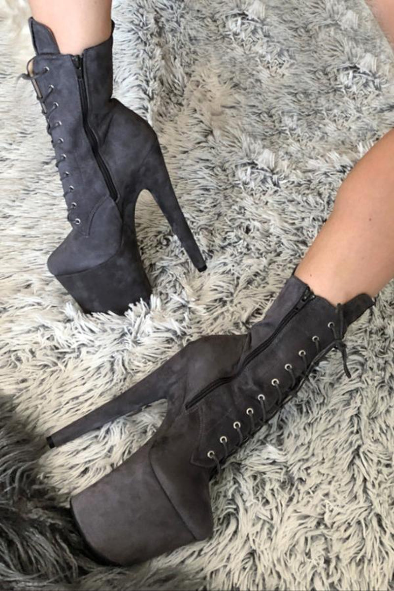 Hella Heels BabyDoll 8inch Boots - Dark Grey-Hella Heels-Pole Junkie