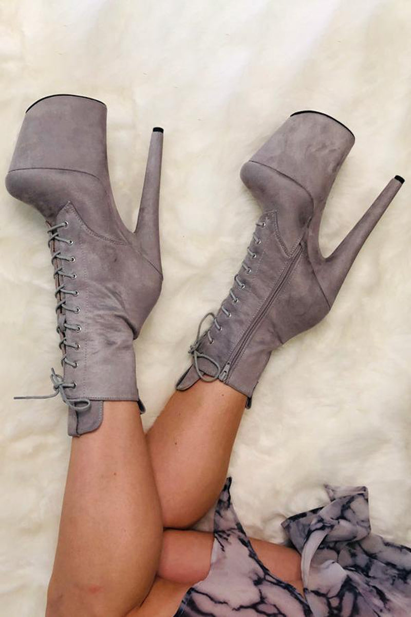 Hella Heels BabyDoll 8inch Boots - Light Grey-Hella Heels-Pole Junkie