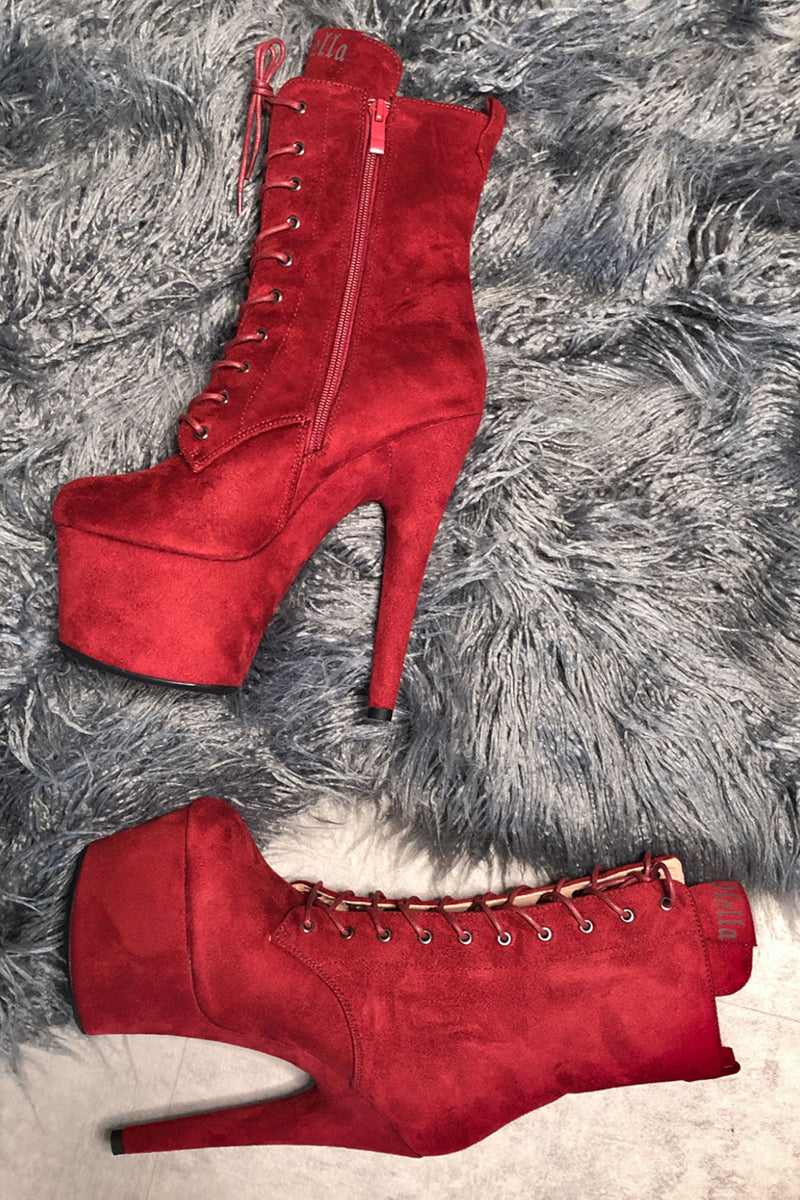 Hella Heels BabyDoll 7inch Boots - Dark Red-Hella Heels-Pole Junkie
