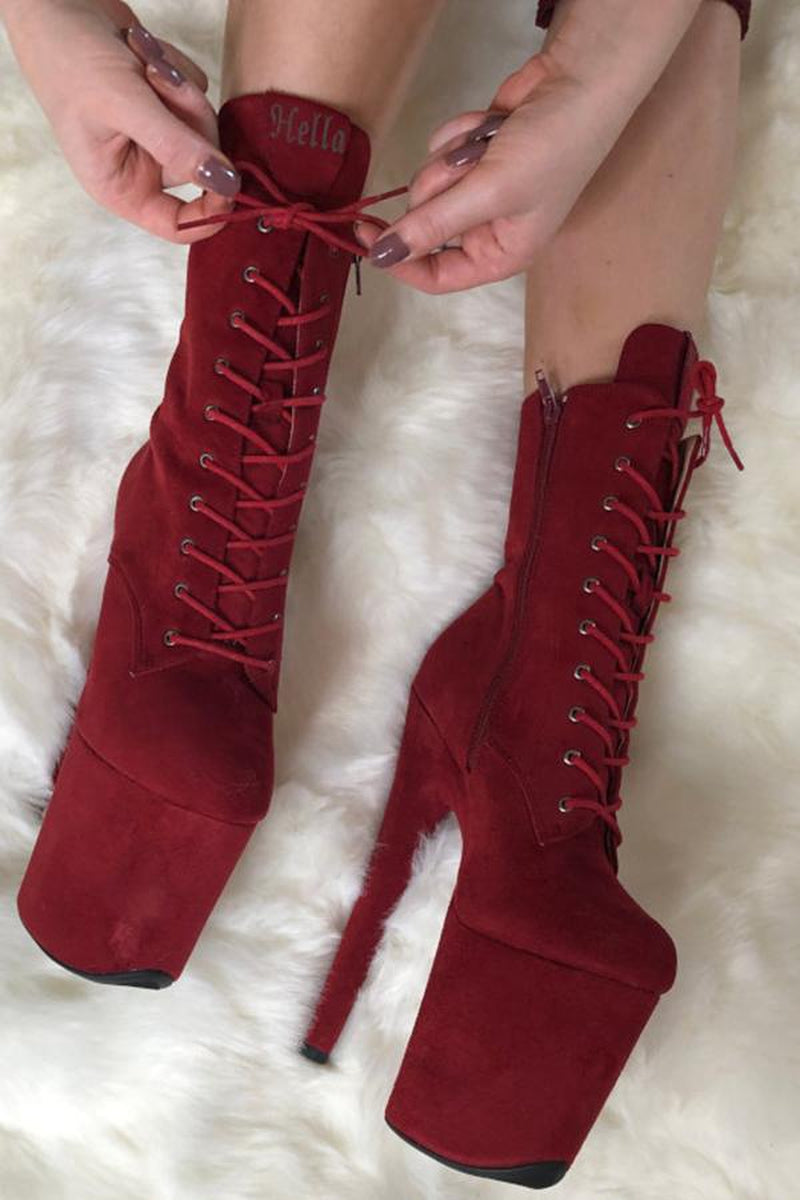 Hella Heels BabyDoll 8inch Boots - Dark Red-Hella Heels-Pole Junkie