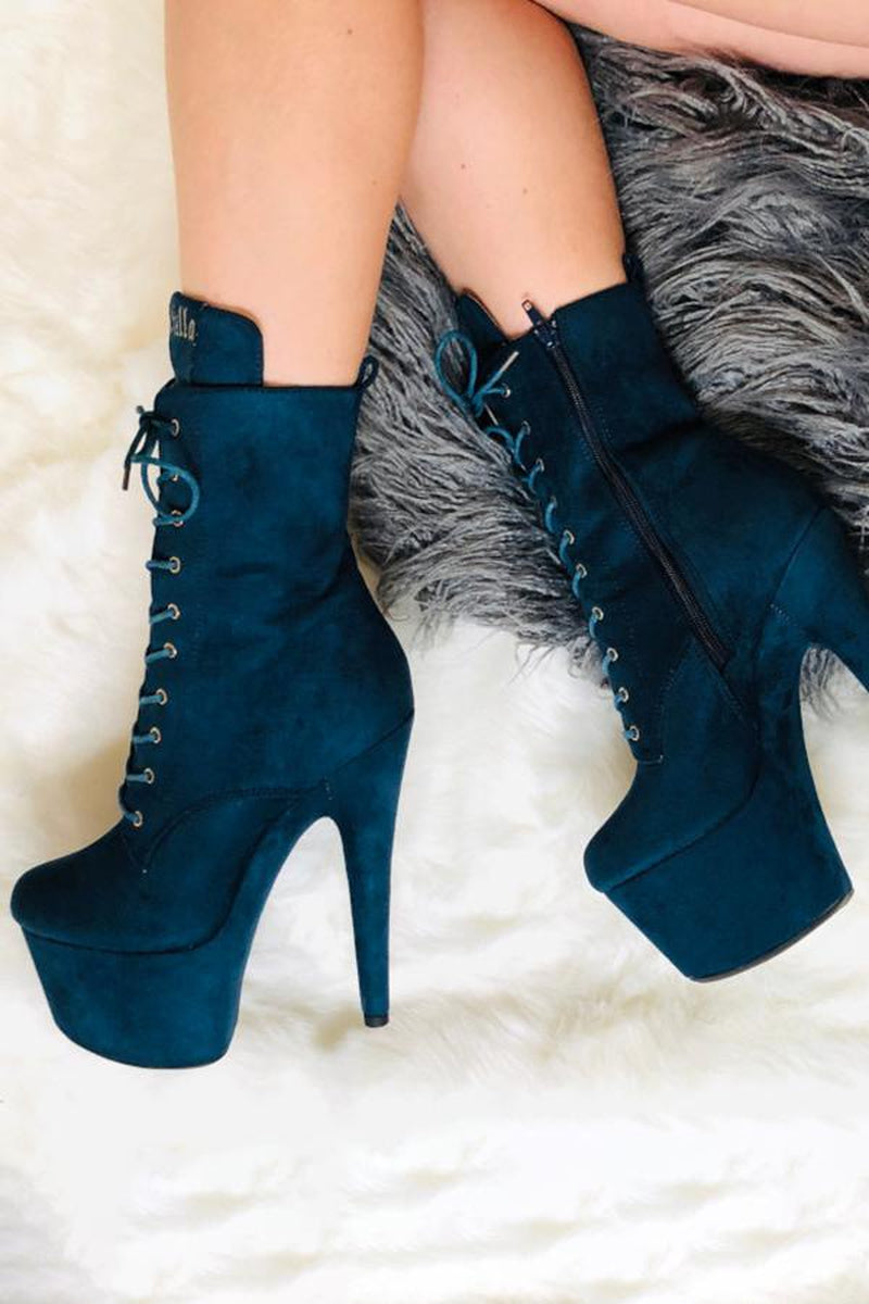 Hella Heels BabyDoll 7inch Boots - Teal-Hella Heels-Pole Junkie