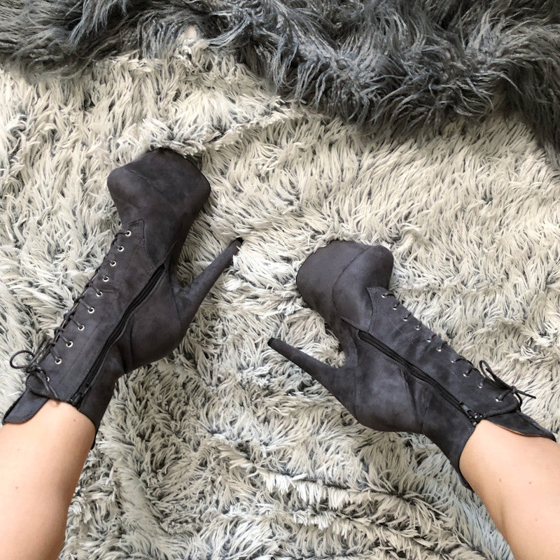 Hella Heels BabyDoll 7inch Boots - Dark Grey-Hella Heels-Pole Junkie