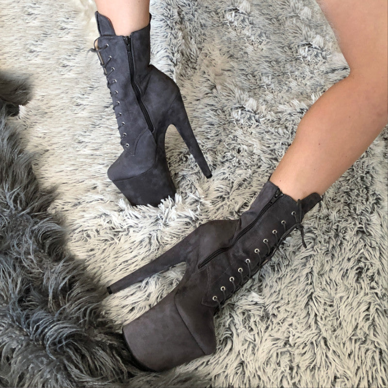 Hella Heels BabyDoll 8inch Boots - Dark Grey-Hella Heels-Pole Junkie