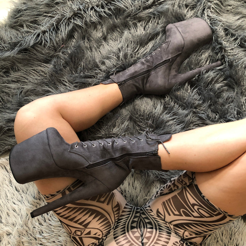 Hella Heels BabyDoll 8inch Boots - Dark Grey-Hella Heels-Pole Junkie