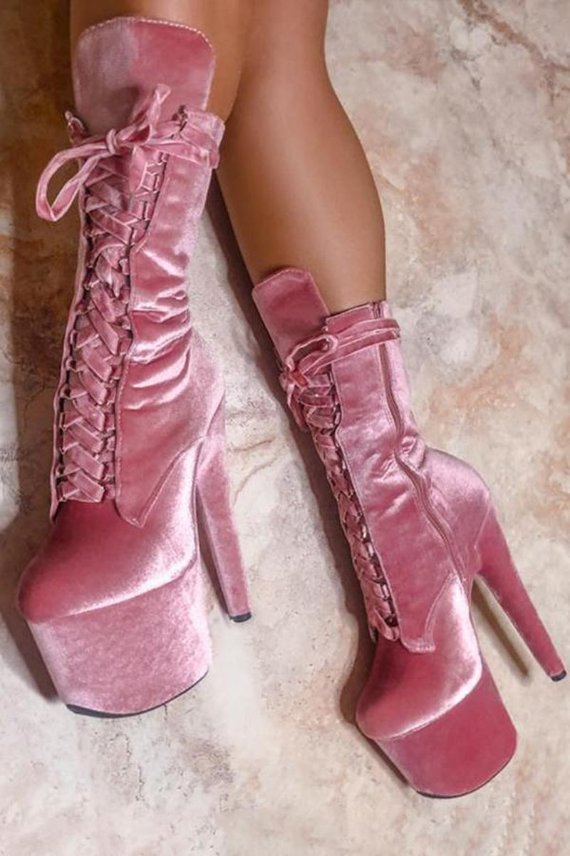Hella Heels BabyDoll Velvet 7inch Boots - Downtown Doll-Hella Heels-Pole Junkie