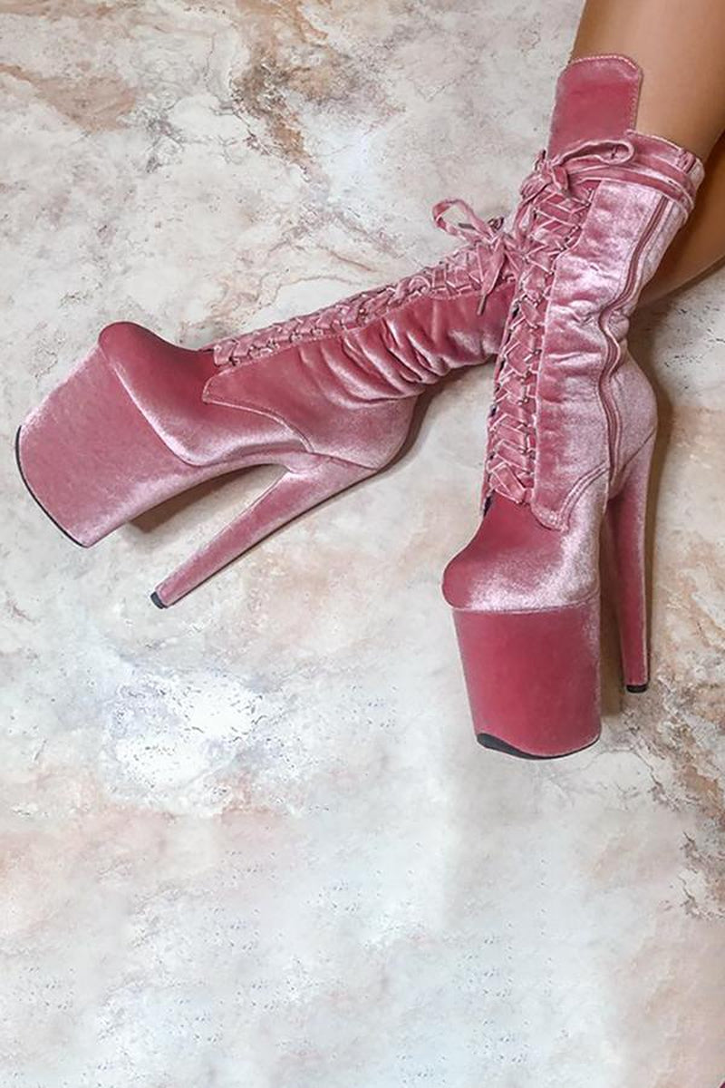 Hella Heels BabyDoll Velvet 8inch Boots - Downtown Doll-Hella Heels-Pole Junkie