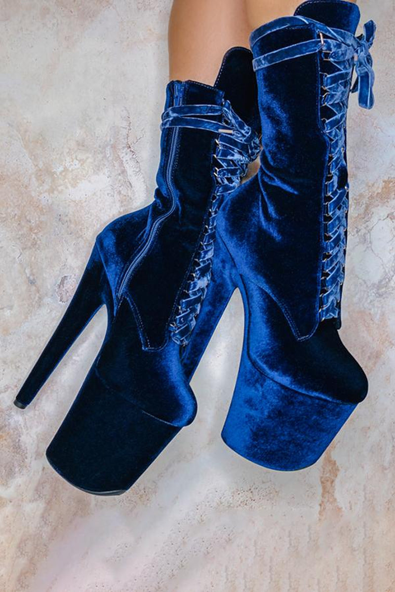 Hella Heels BabyDoll Velvet 8inch Boots - Old Money-Hella Heels-Pole Junkie
