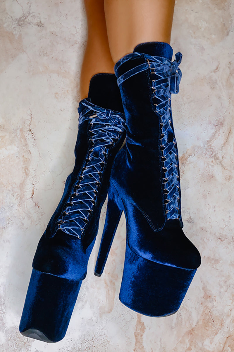 Hella Heels BabyDoll Velvet 8inch Boots - Old Money-Hella Heels-Pole Junkie