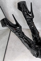 Hella Heels LipKit Thigh High Back Lace 7inch Boots - Black Beatle-Hella Heels-Pole Junkie