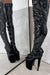 Hella Heels LipKit Thigh High Front Lace 8inch Boots - Black Beatle-Hella Heels-Pole Junkie