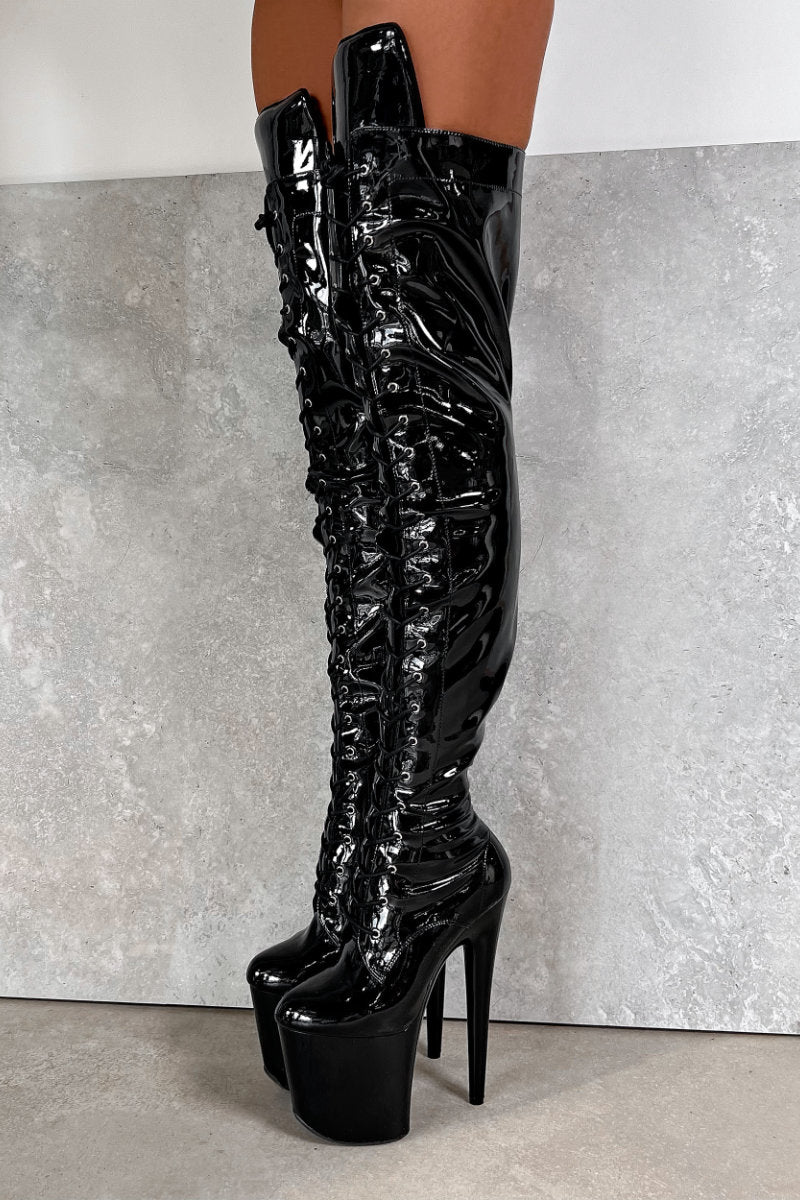 WMNS Knee High Boots - Diamond Pattern Inside Zipper / Stiletto High Heels  / Black