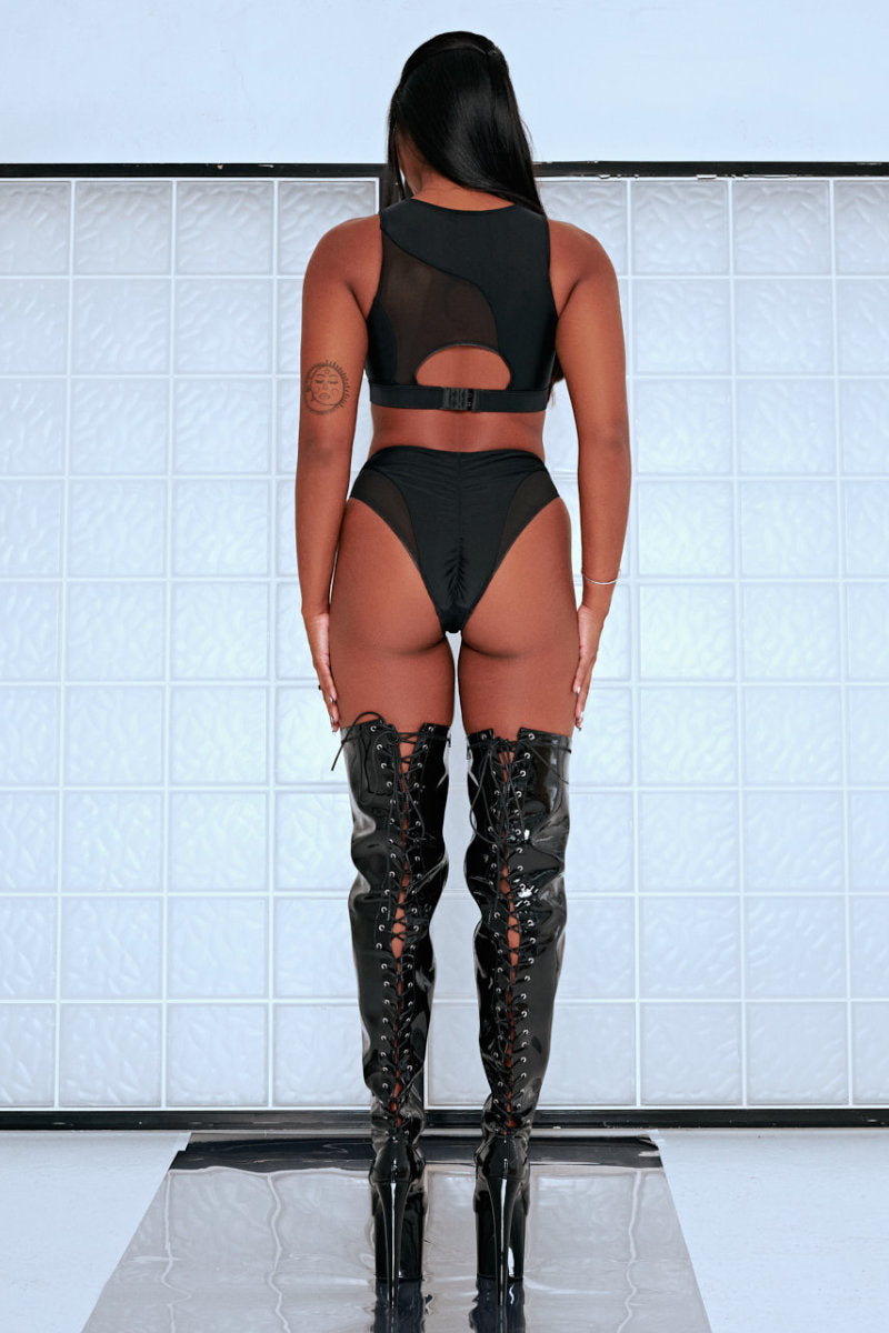 CXIX Silhouette Sports Bra - Black with Black Mesh-Creatures of XIX-Pole Junkie