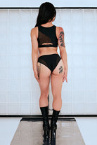 CXIX Silhouette Sports Bra - Black with Black Mesh-Creatures of XIX-Pole Junkie