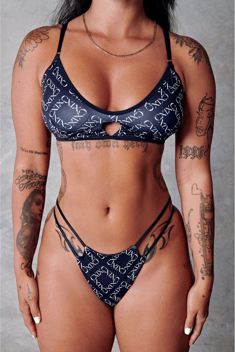 CXIX 119 High-Rise Thong Bottoms - Black Print-Creatures of XIX-Pole Junkie