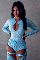 CXIX 119 Plunge Bodysuit - Blue Print-Creatures of XIX-Pole Junkie