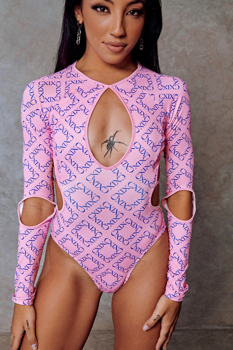 CXIX 119 Plunge Bodysuit - Pink Print-Creatures of XIX-Pole Junkie