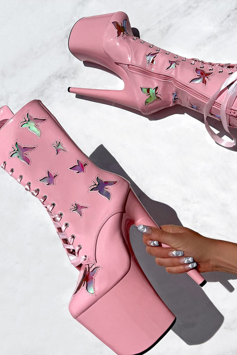 Hella Heels Butterfly Boots - 8inch - Pink-Hella Heels-Pole Junkie