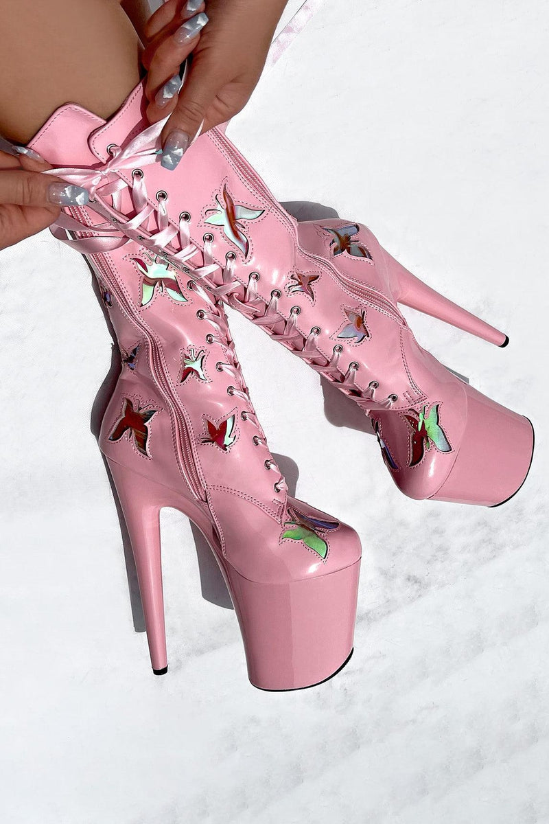 Hella Heels Butterfly Boots - 8inch - Pink-Hella Heels-Pole Junkie