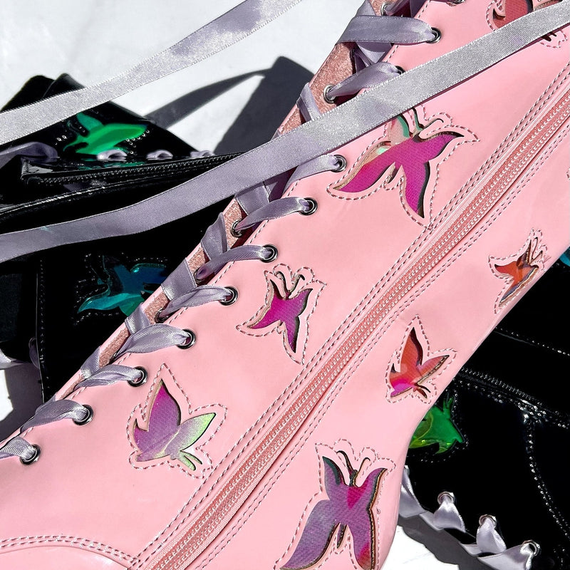 Hella Heels Butterfly Boots - 8inch - Pink-Hella Heels-Pole Junkie