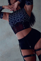 CXIX 119 Corset Top with Sleeves - Black Print-Creatures of XIX-Pole Junkie