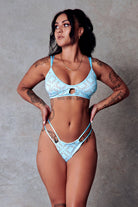 CXIX 119 High-Rise Thong Bottoms - Blue Print-Creatures of XIX-Pole Junkie
