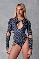 CXIX 119 Plunge Bodysuit - Black Print-Creatures of XIX-Pole Junkie