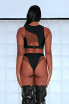 CXIX Silhouette Sports Bra - Black with Cocoa Mesh-Creatures of XIX-Pole Junkie