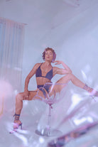 CXIX Silhouette Plunge Bralette - Black with Cream-Creatures of XIX-Pole Junkie