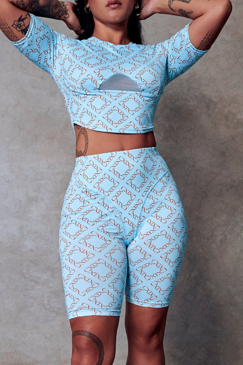 CXIX 119 Statement Crop Tee - Blue Print-Creatures of XIX-Pole Junkie