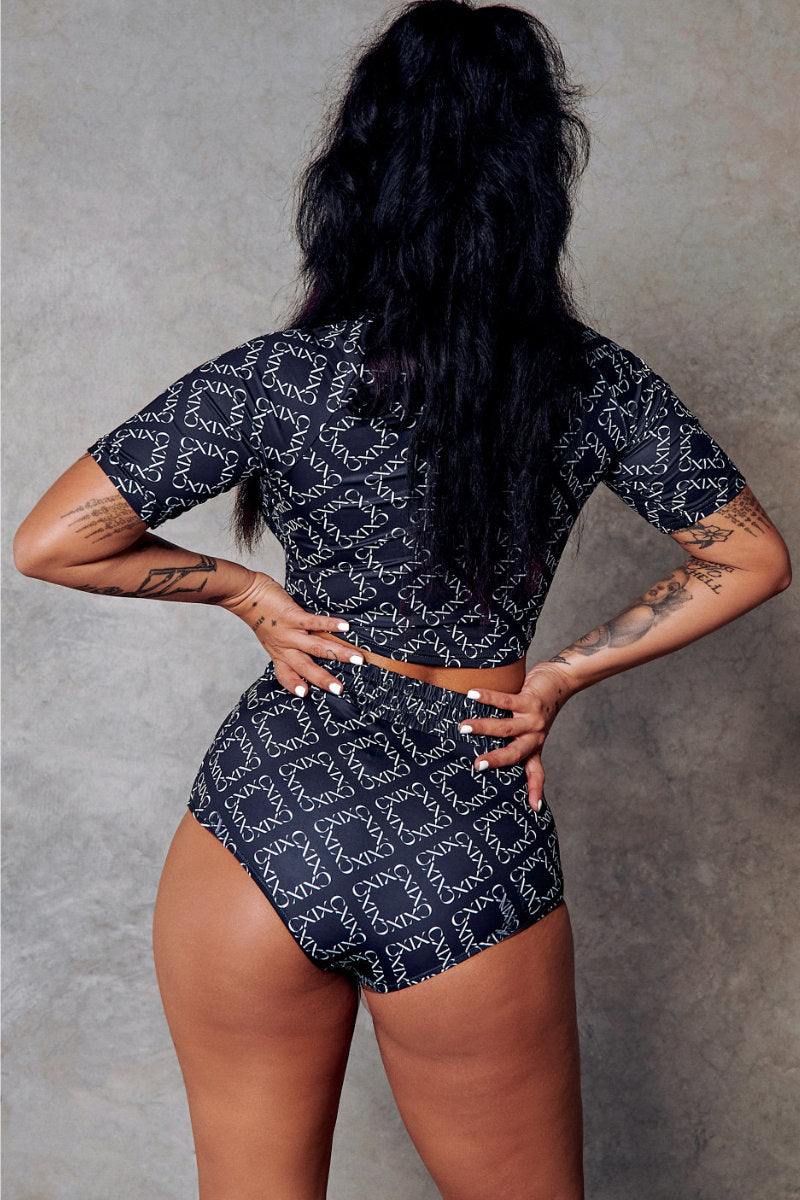 CXIX 119 Statement Crop Tee - Black Print-Creatures of XIX-Pole Junkie